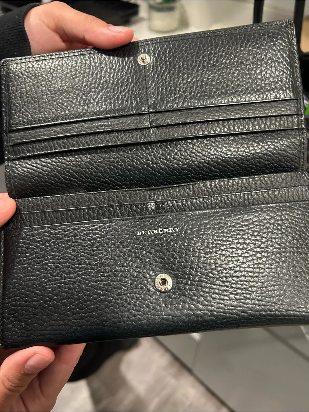 Burberry Black Leather Money Clip with Signature Check Lining